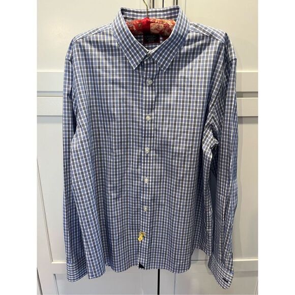 UNTUCKit Men’s Winkle Free Plaid Button Down Shirt Blue White Black - Picture 1 of 8